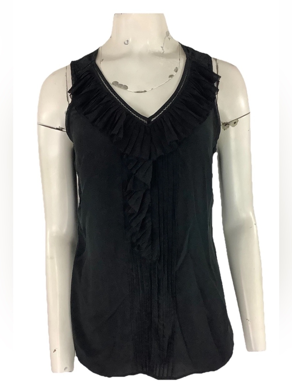 WHBM Sz M 100% Silk Ruffled Business Office Interview Casual Blouse Black